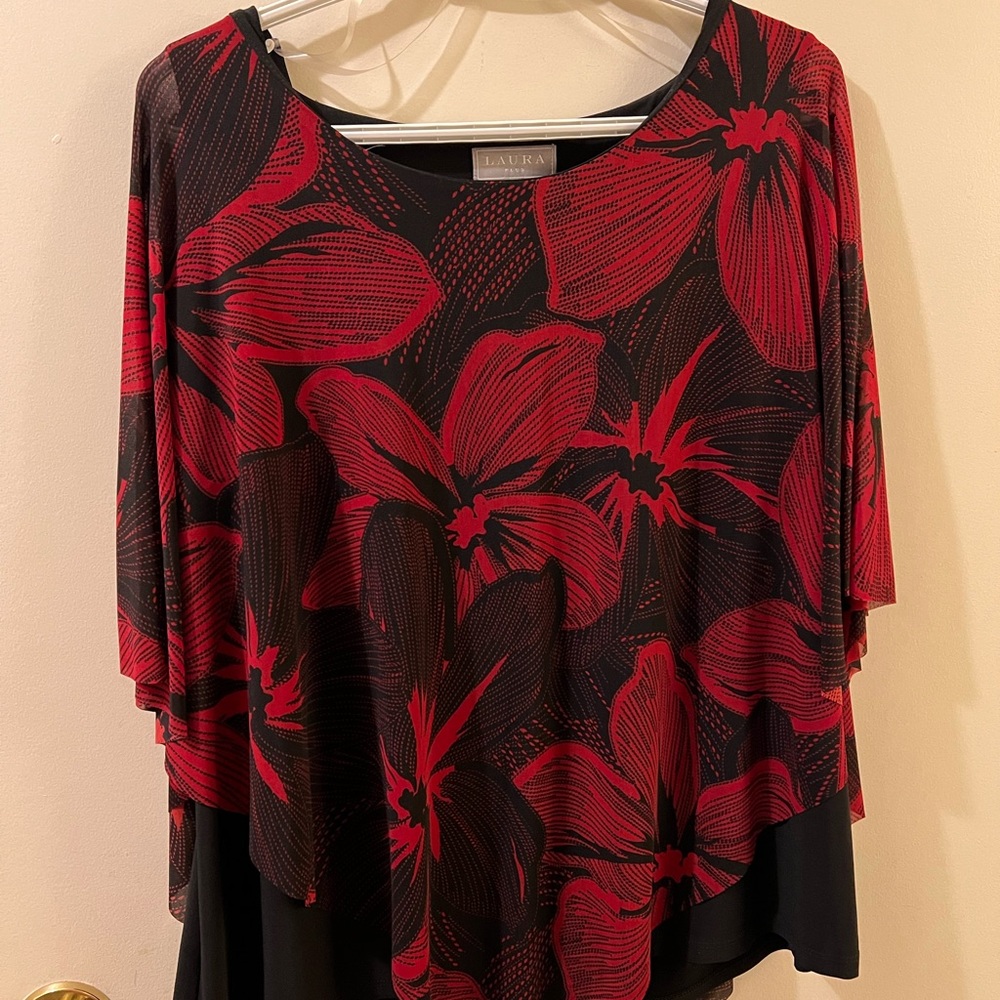 Tank top with sheer cover.